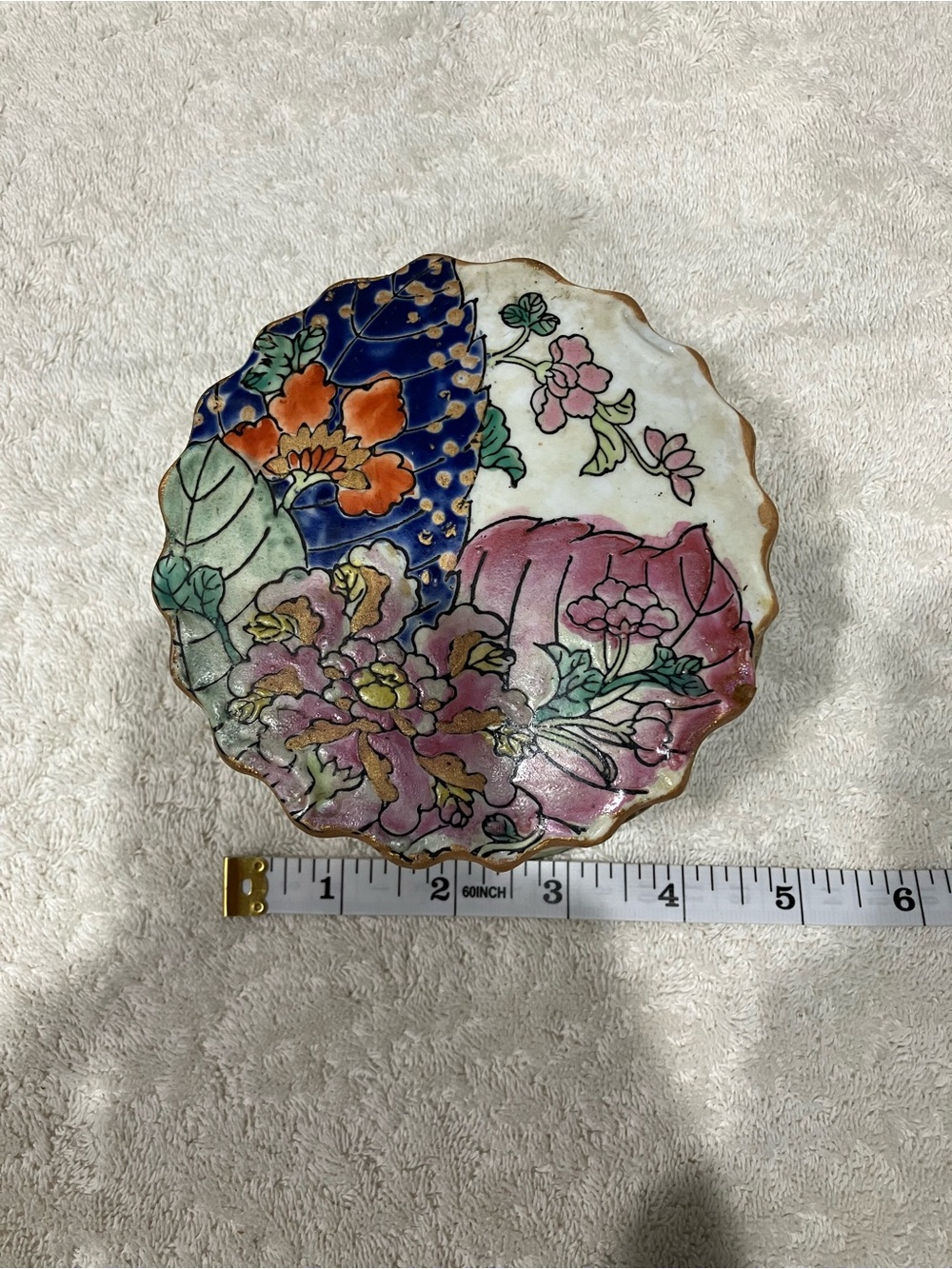 Decorative Floral Ceramic Plate - Pink, Blue, Green